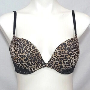 32B‎ Gilligan & O'Malley Favorite Plunge Push Up UW Bra Cheetah Animal Print NWT
